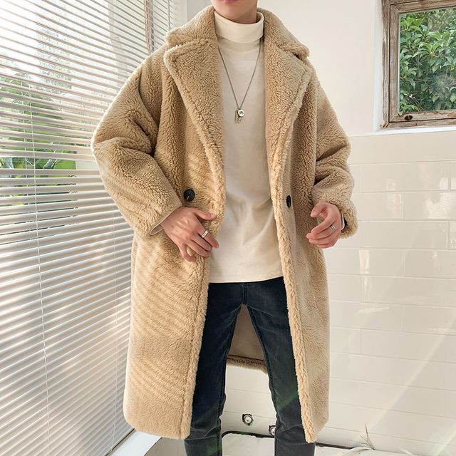 Blueforce - Faux Shearling Double-Breasted Long Coat | YesStyle
