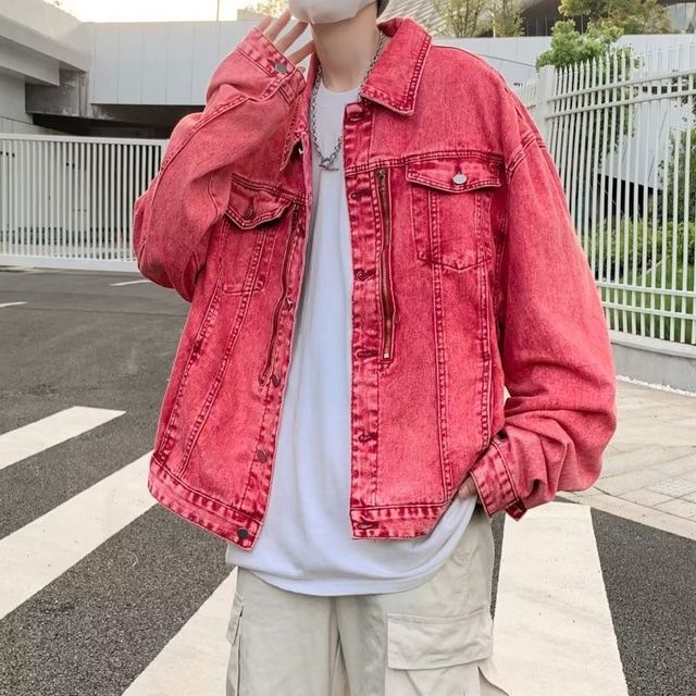 Men Pink Denim Jacket