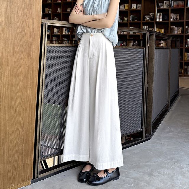 Jaqmine-High Waist Plain Wide Leg Slacks