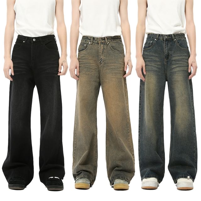 FAERIS-Mid Rise Washed Wide Leg Jeans