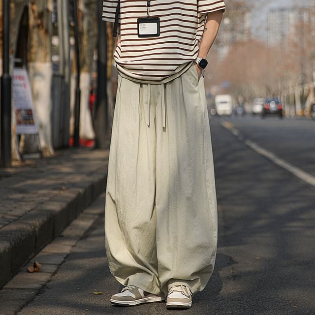 blastealle-Elastic Waist Plain Harem Pants