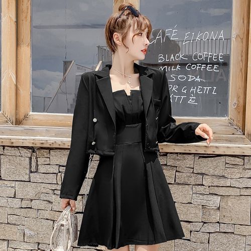 blazer with black dress Abigail Blazer | Black | Deep V-Neck main image 0