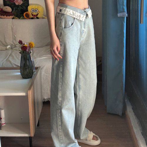 Folded Waistband Loose Fit Jeans
