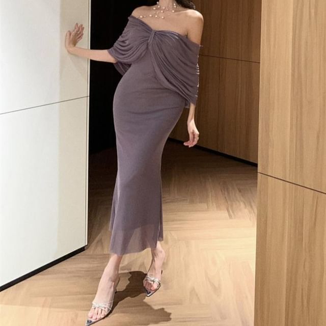 Yilda - Long Sleeve V-Neck Plain Ruched Panel Bodycon Maxi Dress | YesStyle Yilda - Long Sleeve V-Neck Plain Ruched Panel Bodycon Maxi Dress | YesStyle