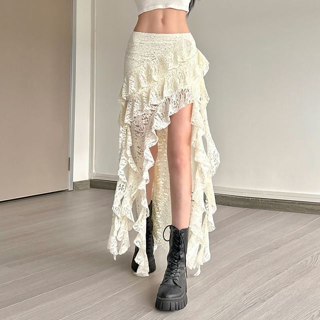 Kenning-High Waist Plain Maxi Slit Skirt