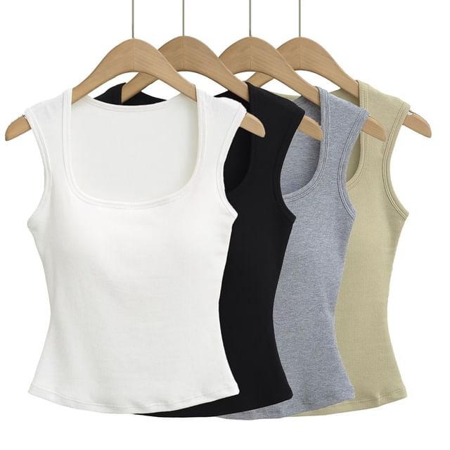 Ulark-Scoop Neck Plain Tank Top