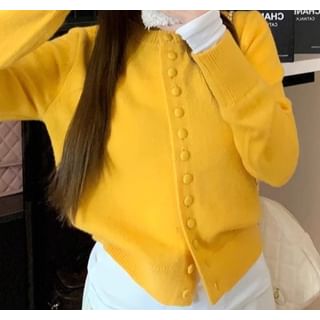 Trendycas-Long Sleeve Round Neck Plain Buttoned Cardigan
