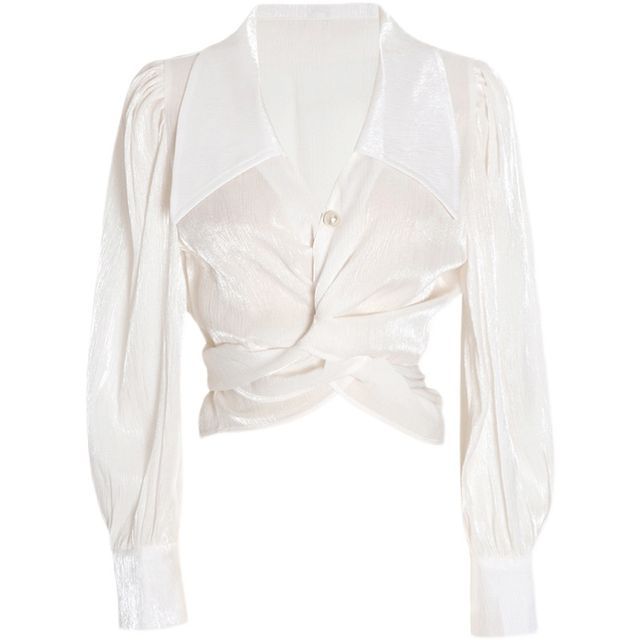 Long-Sleeve Twist-Front Crop Shirt 