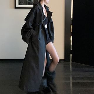 Trendjane Collared Button-Up Plain Long Trench Coat Sale