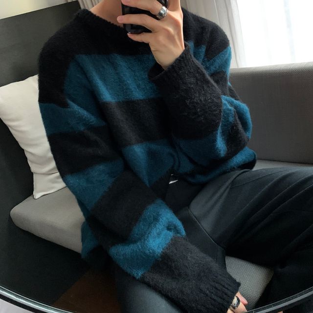 Naideth-Crew Neck Striped Sweater