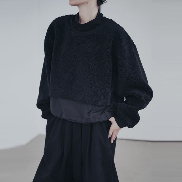 SIMPLE BLACK-Crew Neck Fleece Sweatshirt