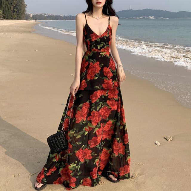 chinese dress ladies Renesmee Yellow Floral Print Satin Maxi Dress - US 14 main image 0