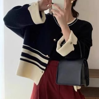 Bigfol-Striped Button-Up Cardigan