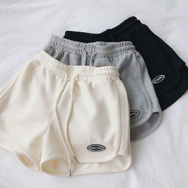Dovitade-Drawstring Waist Plain Panel Sweat Shorts