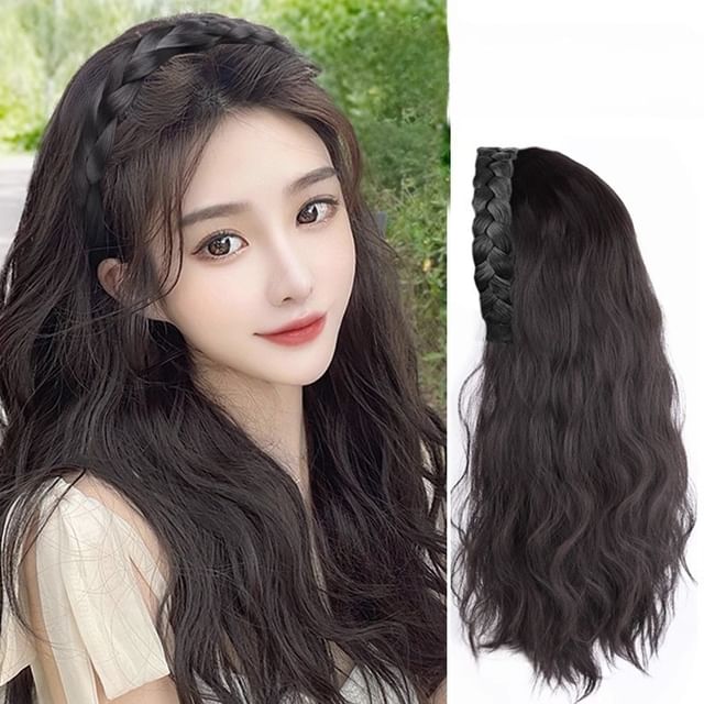 SEVENQ-Long Half Wig - Wavy with Braided Wig Headband