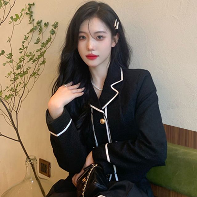 TRAO Cropped Tweed Jacket / Pleated Mini Skirt YesStyle