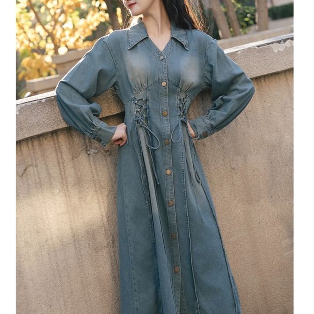 white christmas dresses V-Neck Sleeveless Denim Midi Dress – Baci Fashion main image 1