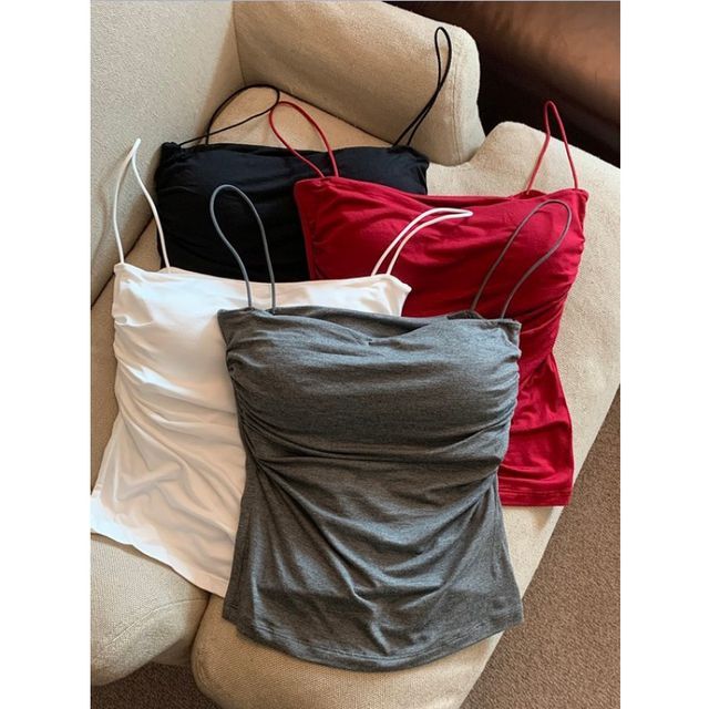 NENE-Plain Ruched Padded Camisole Top