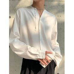 jagevin - Long-Sleeve Plain Button-Up Shirt