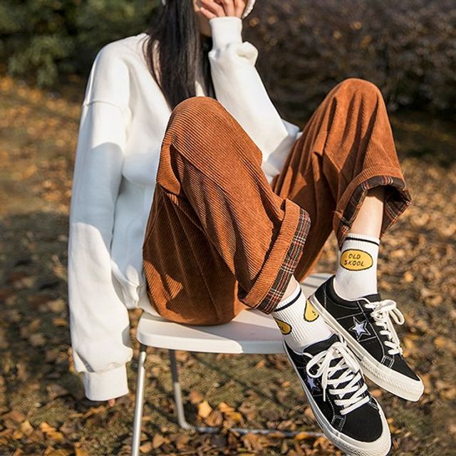 Converse Oldskool Outfits Juku Girls High Waist Corduroy Wide Leg