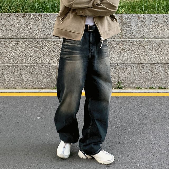 MRCYC-Mid Rise Washed Straight Leg Jeans