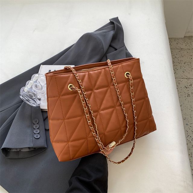 Faux leather quilted tote bag - Women's fashion