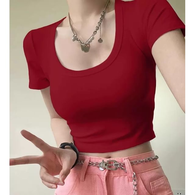 plain red crop top