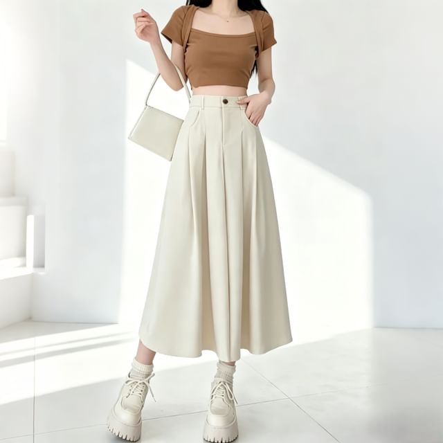Mikiko-Jupe trapèze midi plissée taille haute