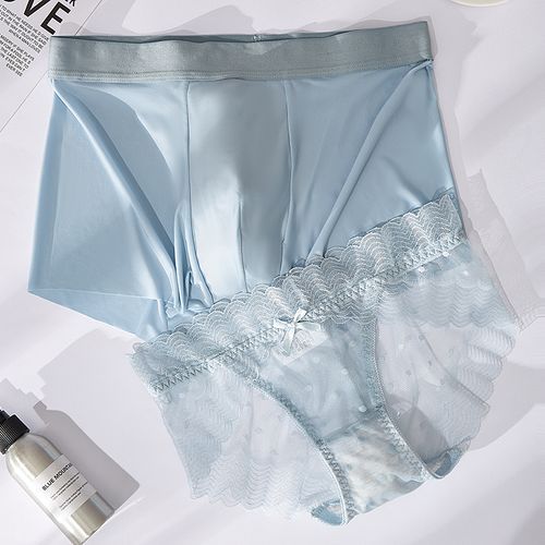 Pancherry - Couple Matching Set: Plain Boxer Briefs + Bow Lace Bikini  Panties