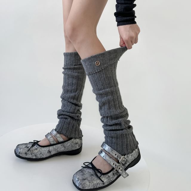 Gentiana-Plain Ribbed Knit Leg Warmers