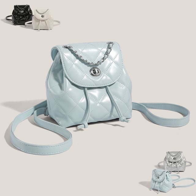 Bolso-Quilted Drawstring Multiway Faux Leather Flap Backpack