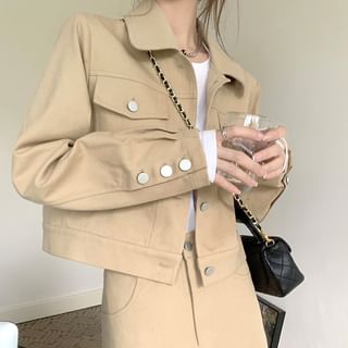Inchioh Set: Button-Up Shirt Jacket + High waist Midi A-Line Skirt Sale