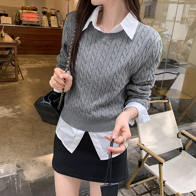 Asiris-Round Neck Cable Knit Sweater