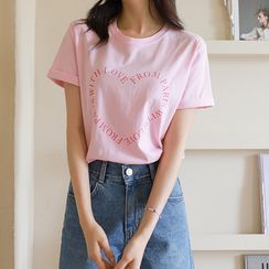 JUSTONE - Letter-Heart Printed T-Shirt
