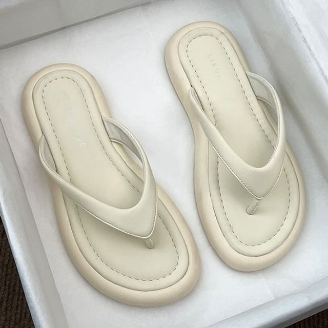 STEPUP-Faux Leather Plain Flip Flops