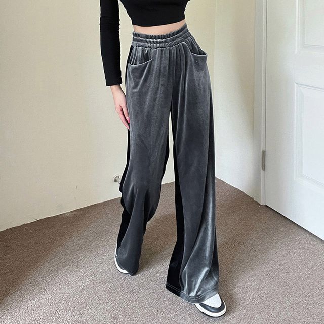 oreanna High Rise Velvet Wide Leg Pants YesStyle