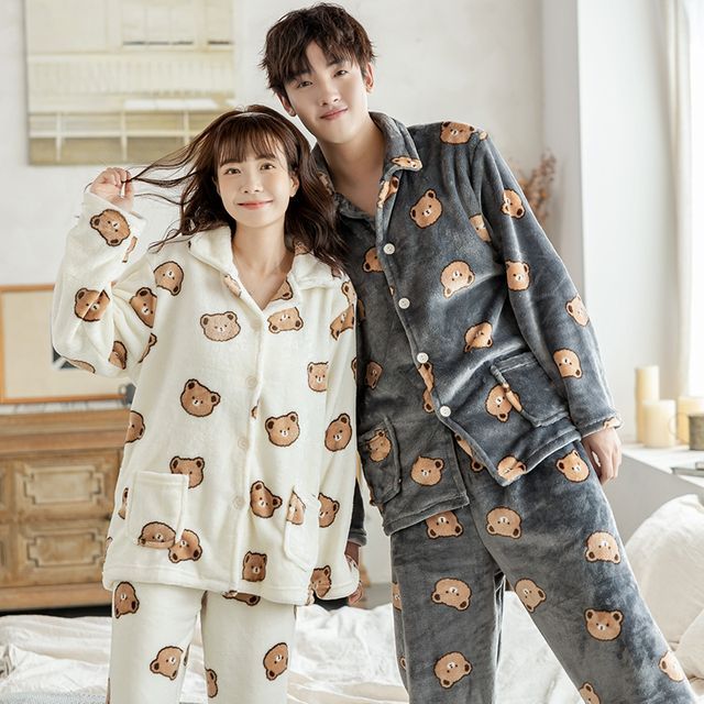 Ciambella - Couple Matching Pajama Set: Teddy Bear Print Top +