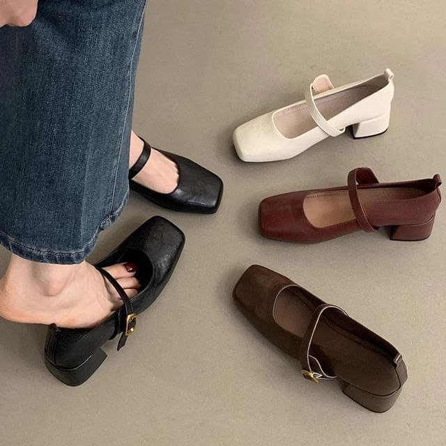 Karlao-Square-Toe Chunky Heel Mary Jane Shoes