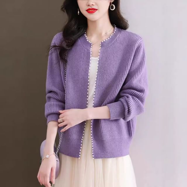 Jeonseon-Beaded Open Front Cardigan
