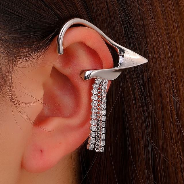 Seirios-Elf Ear Rhinestone Fringed Ear Cuff