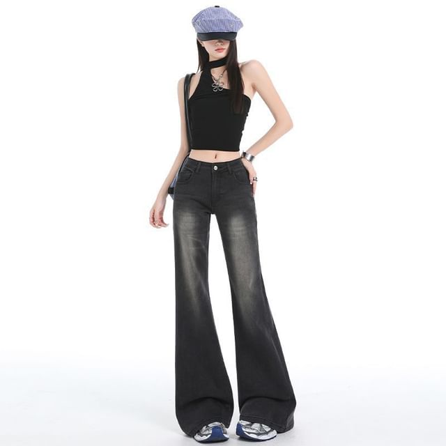 Denimot-Mid Waist Washed Flared Jeans Various Designs
