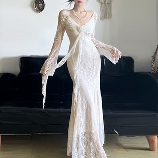 knee length dresses for ladies Plus Asymmetrical Neck Lantern Sleeves Formal Mermaid Dress – Elonnashop