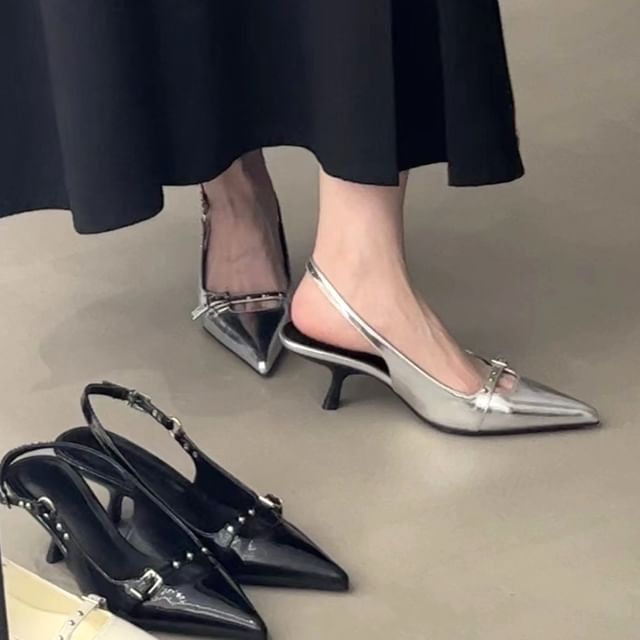 FRAISO-Kitten Heel Pointed Slingback Sandals