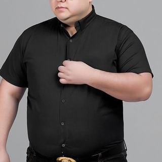 Acrius-Short-Sleeve Plain Button-Up Shirt