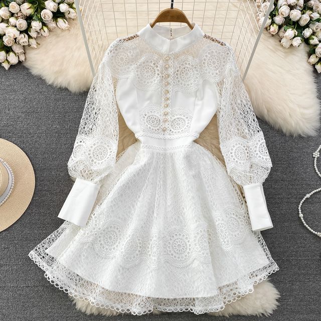 white crochet mock neck dress Crochet Turtle Neck Maxi Dress D Rococo