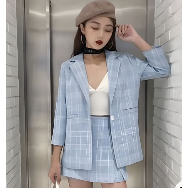 ever after-Plaid Blazer Skort