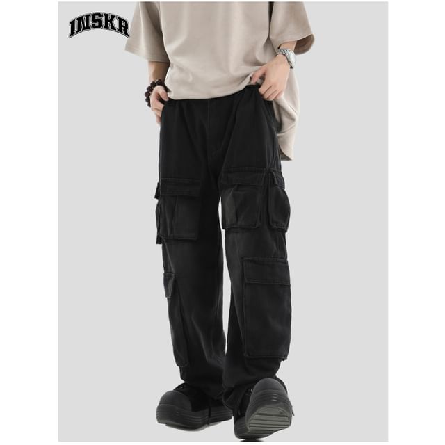 Banash-High Waist Wide Leg Cargo Jeans