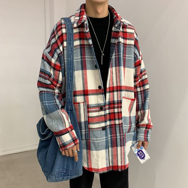 GRAYCIOUS-Long-Sleeve Plaid Button-Up Shirt