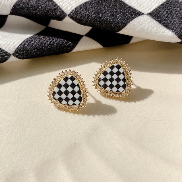 LIVSIA-Rhinestone Checkerboard Stud Earring
