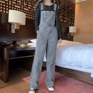wide leg denim dungarees